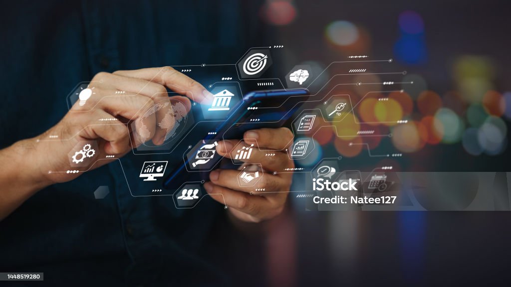 Financial technology apps on a smartphone